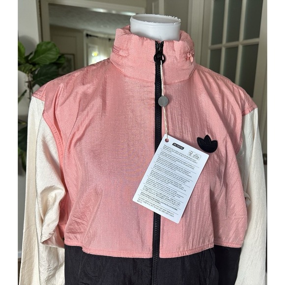 Adidas Originals Colorblock Windbreaker Jacket Pink Black Cream Women's S NWT - Picture 6 of 12
